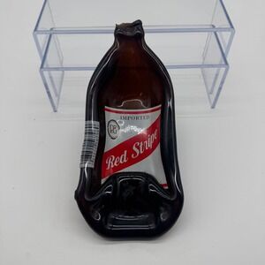 Red Stripe Melted Beer Bottle Tray Recycled Slumped Glass Spoon Rest Barware